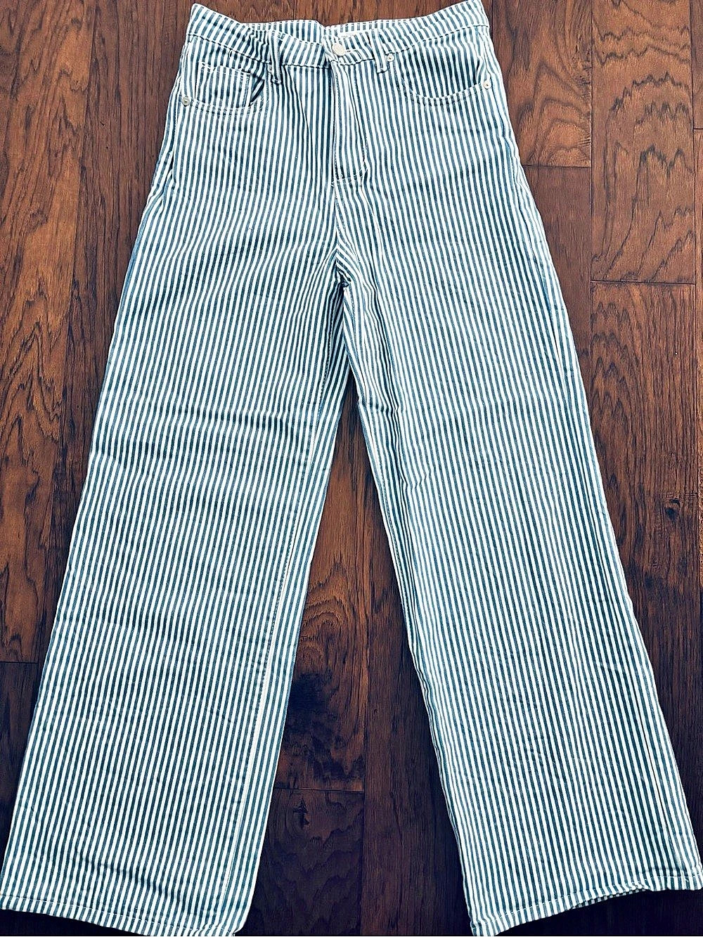 BLANKNYC Railroad Stripe  Wide Leg Jeans Striped Wide Leg Pants in Blue & white
